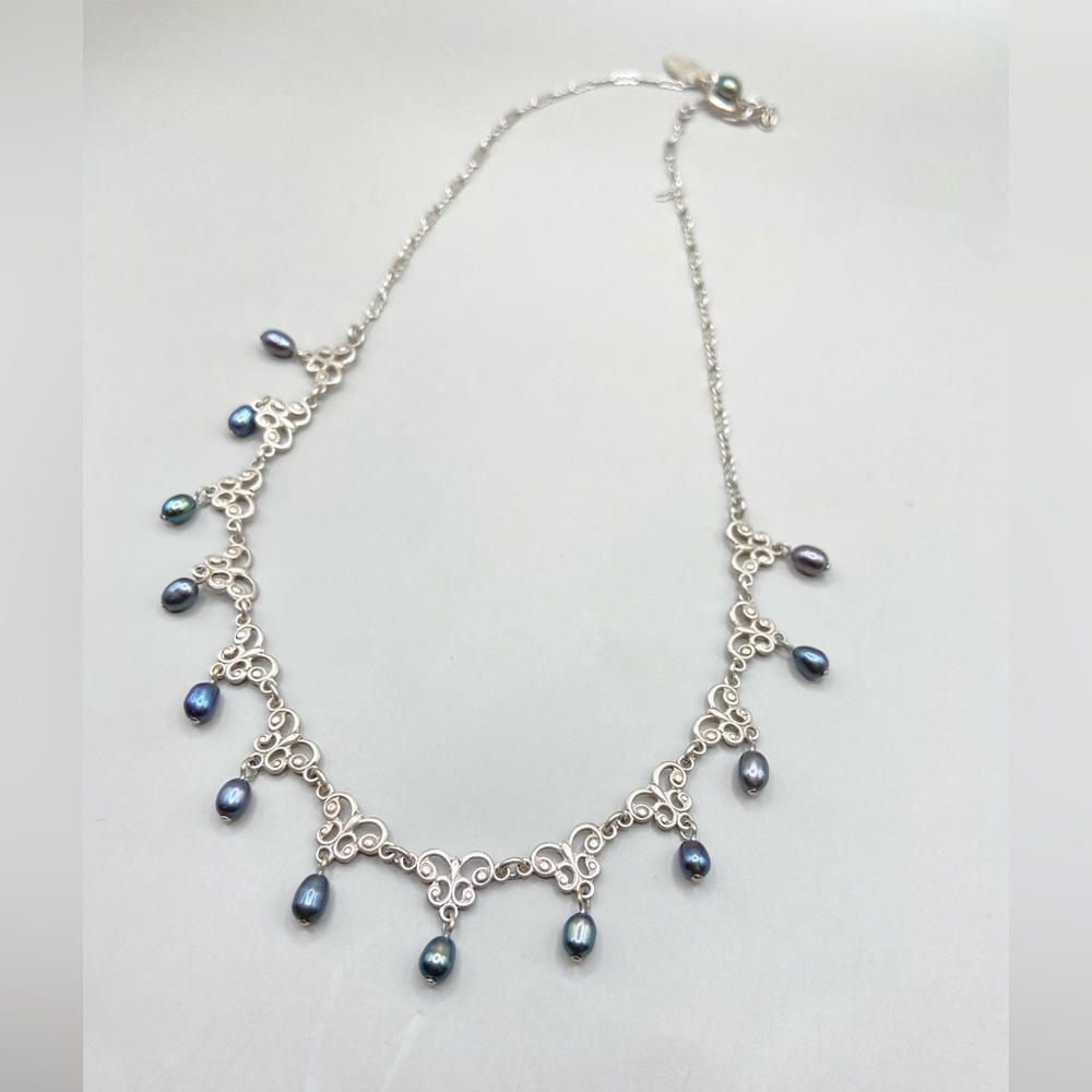 Liz Palacios Black Pearl Teardrop Bib Necklace